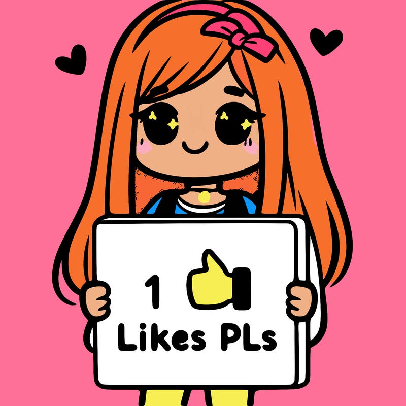 girl holding a sign saying 10 likes pls