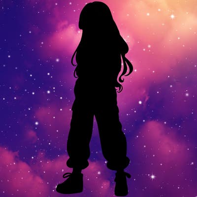 girl in baggy pants crop top and long hair