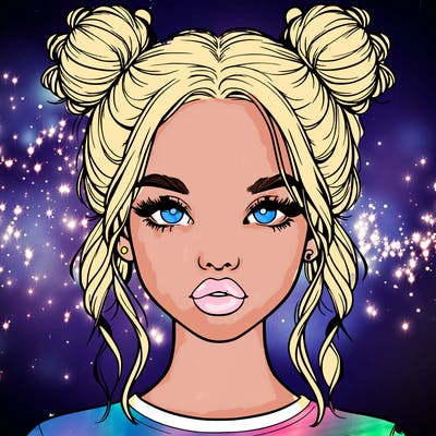 realistic girl with two buns in hair and lips