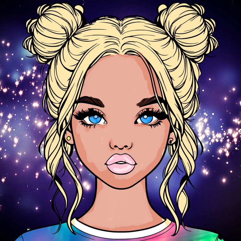 realistic girl with two buns in hair and lips