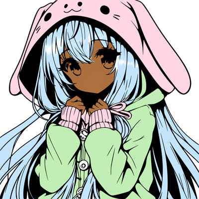 anime character girl with long hair cute bunny hoodie