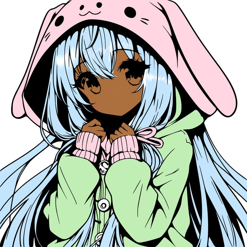 anime character girl with long hair cute bunny hoodie
