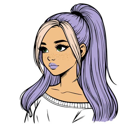 realistic girl with a high ponytail