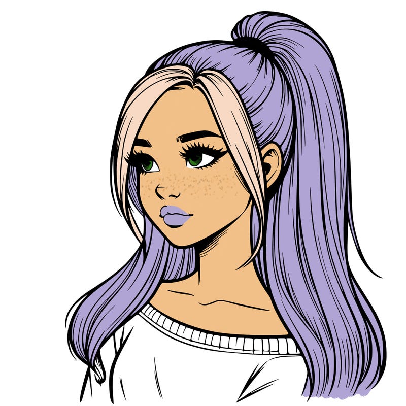 realistic girl with a high ponytail