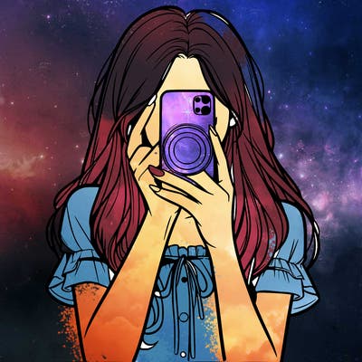 a realistic girl holding her phone taking pictures