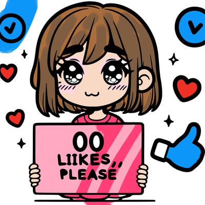 a girl with a sign saying 100 likes, please