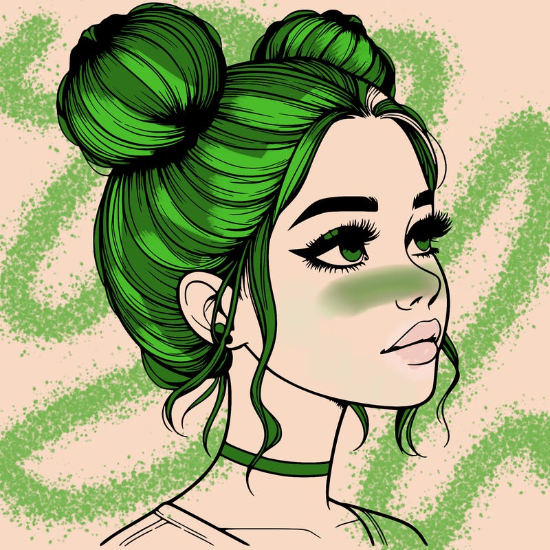 realistic girl with buns on the top of her head