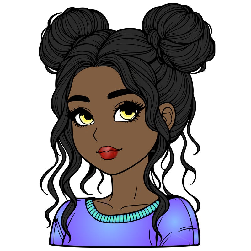 realistic girl with two buns in her hair