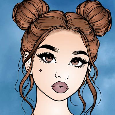 realistic girl with two buns on her hair and lips