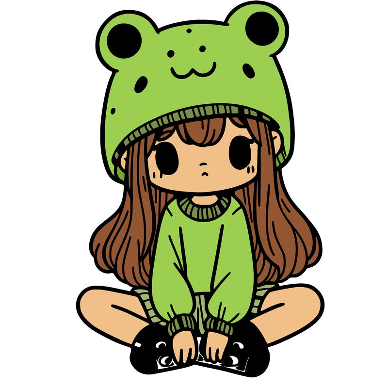 a girl wearing a frog hat and some frog socks