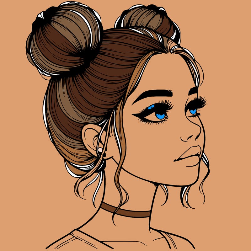 realistic girl with buns on the top of her head