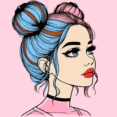 realistic girl with buns on the top of her head