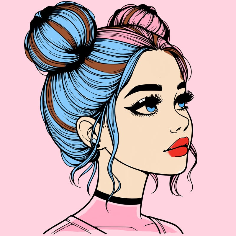 realistic girl with buns on the top of her head