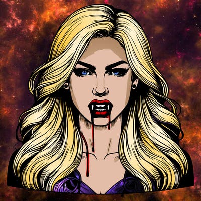 realistic vampire woman with bleeding fangs