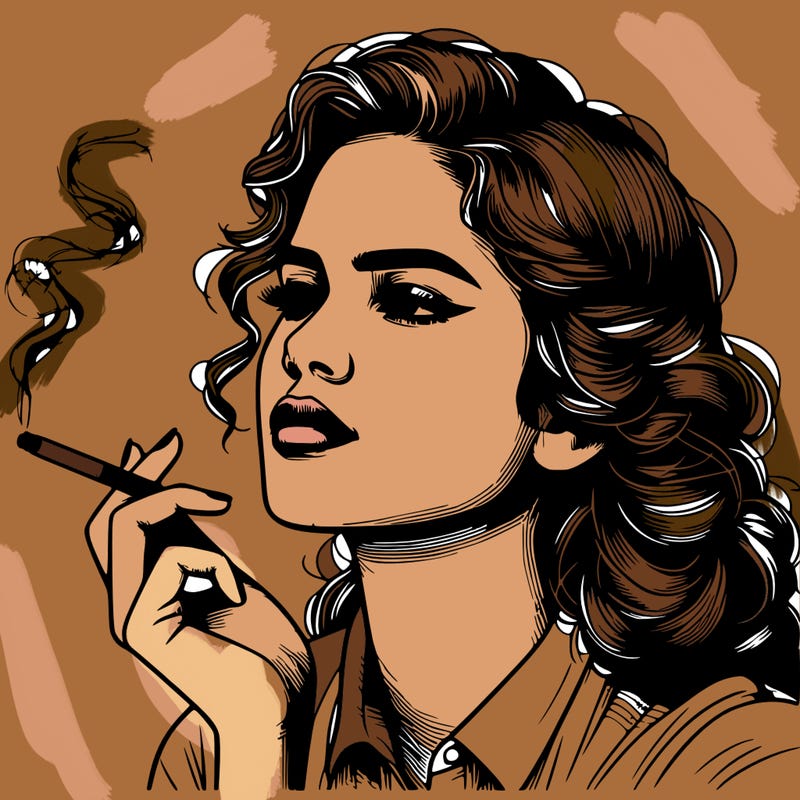realistic beautiful lady smoking
