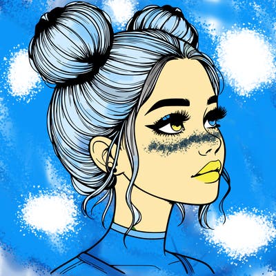 realistic girl with buns on the top of her head