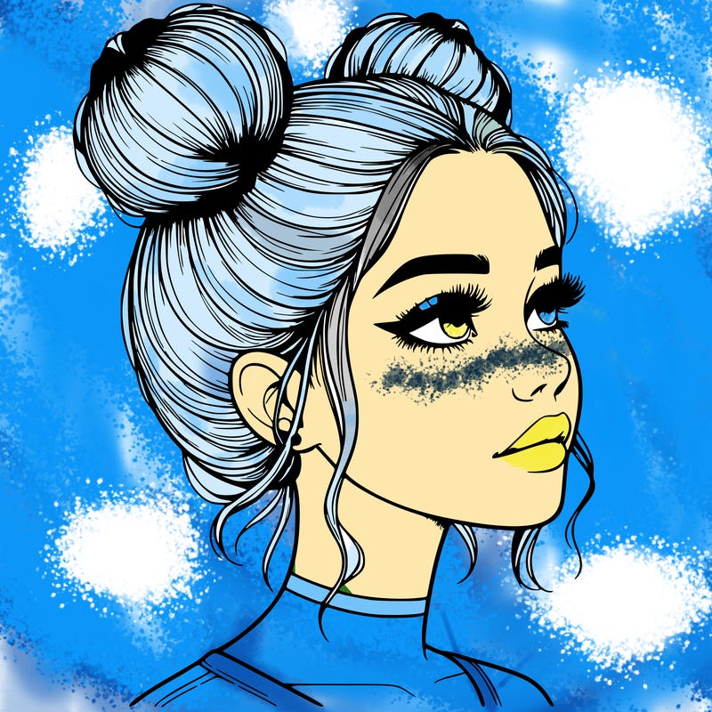 realistic girl with buns on the top of her head