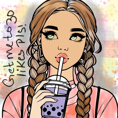 realistic girl with braided hair drinking boba
