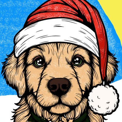realistic dog with a christmas hat