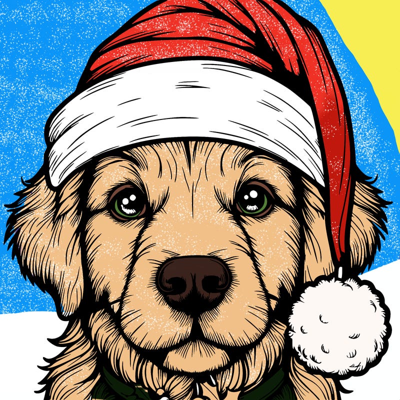 realistic dog with a christmas hat