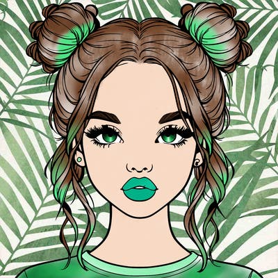 realistic girl with two buns in hair and lips