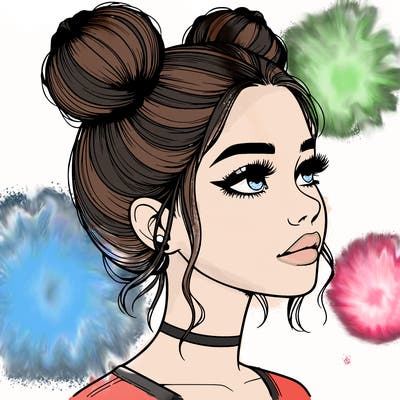 realistic girl with buns on the top of her head