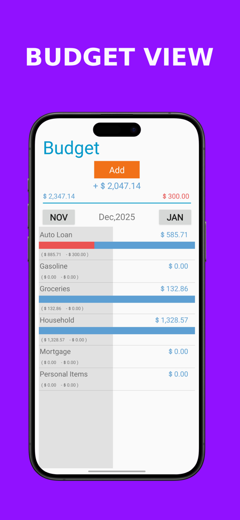 Home Budget Manager Paid - Home Budget Manager app budget view screen with expense tracking categories