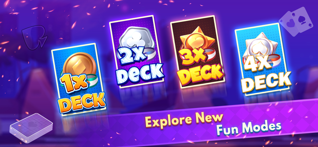 Mindi Multiplayer - Mindi Multiplayer game mode selection screen showing one to four deck options