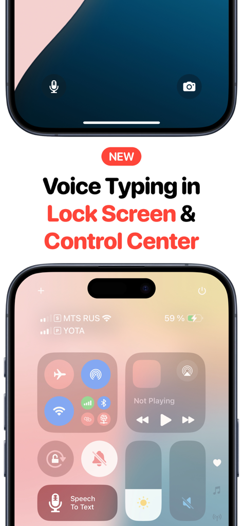 Speech To Text: AI Note Taker - Atalho do aplicativo Speech To Text na tela de bloqueio e centro de controle do iPhone