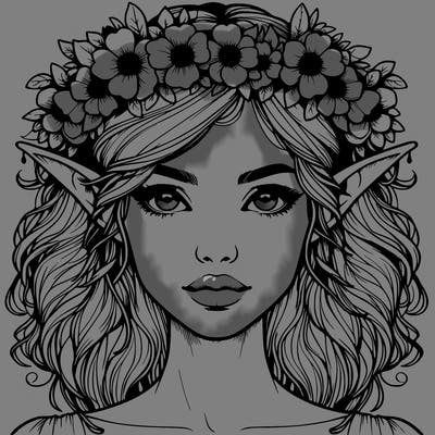 realistic female elf with flower crown