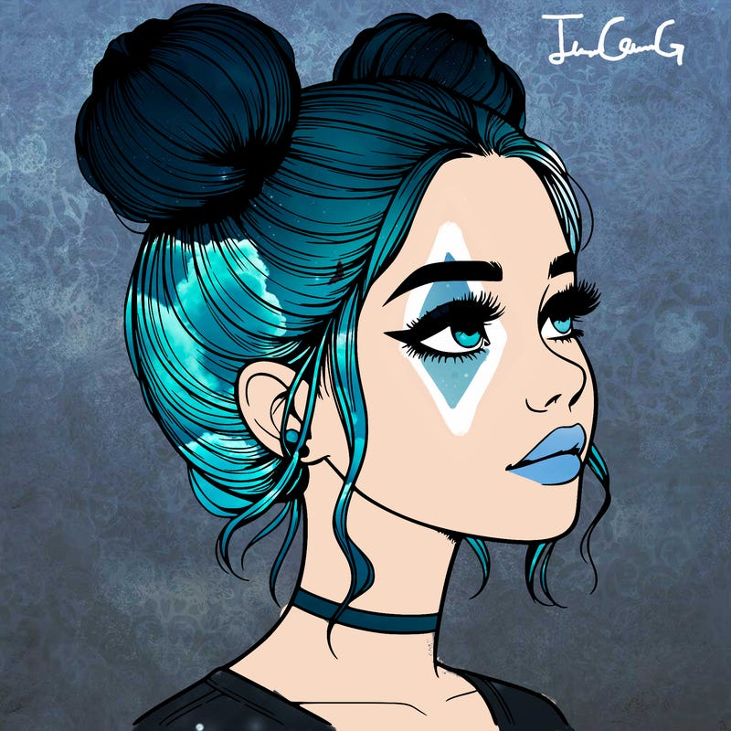 realistic girl with buns on the top of her head