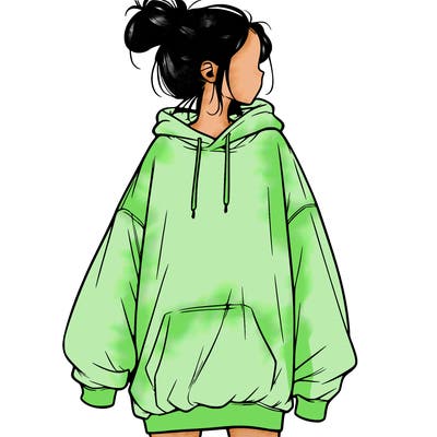 realistic girl with a oversized sweatshirt on and a bun