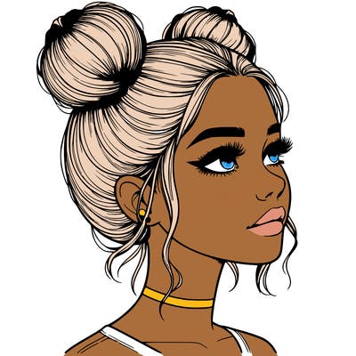 realistic girl with buns on the top of her head