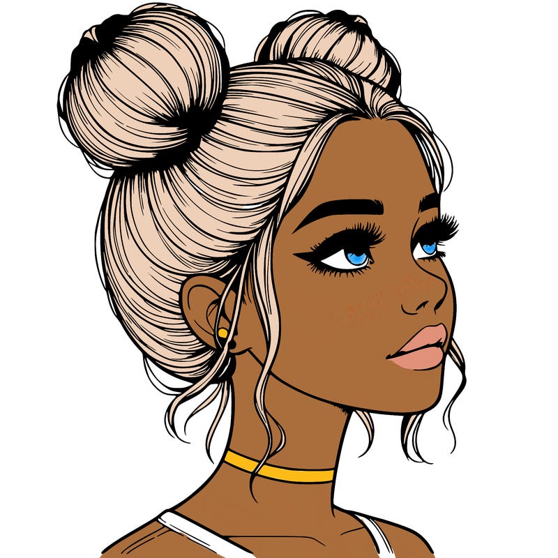 realistic girl with buns on the top of her head