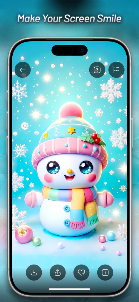 Kawaii Wallpapers Cute Anime - Cute chibi snowman wallpaper with a pink beanie and colorful scarf on a mobile phone screen.