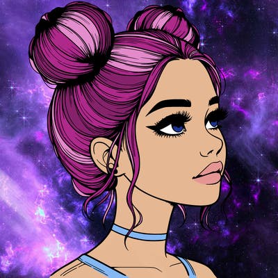 realistic girl with buns on the top of her head