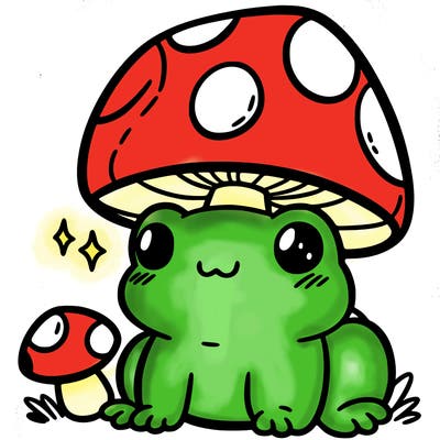a cute frog with a mushroom hat