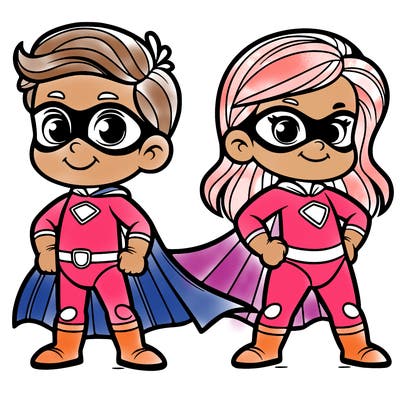 2 superheroes one is a boy of 5 and one is a girl 3 years