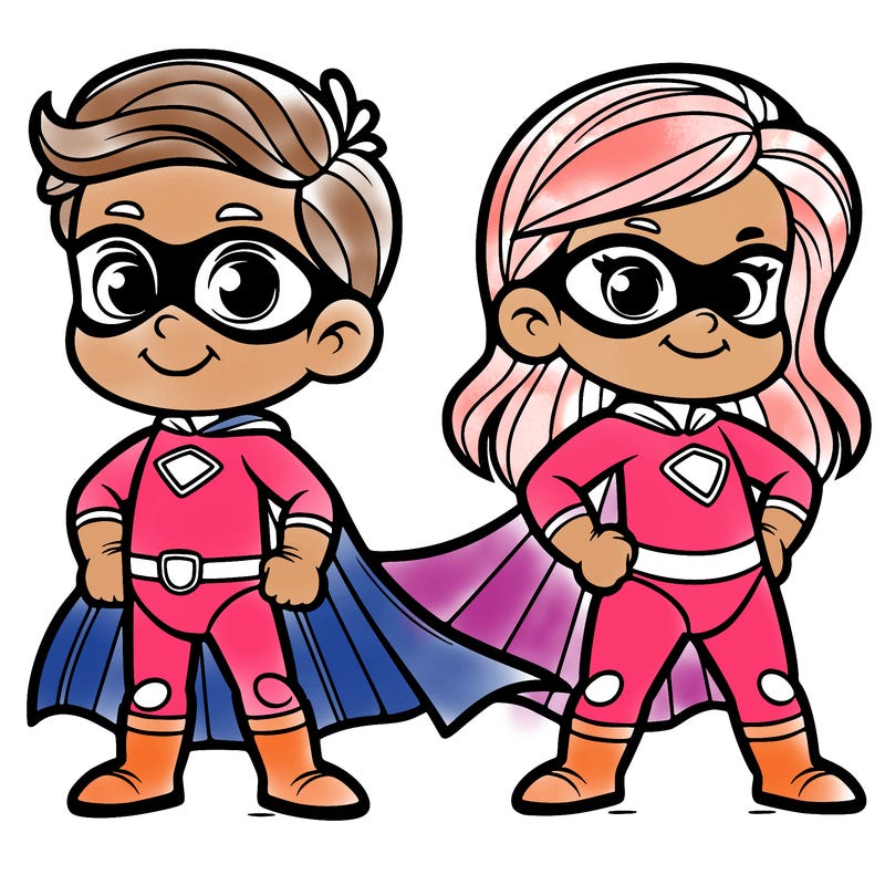 2 superheroes one is a boy of 5 and one is a girl 3 years