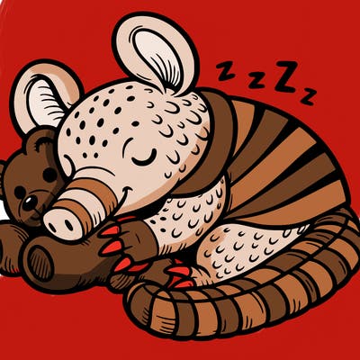 an armadillo sleeping on a teddy