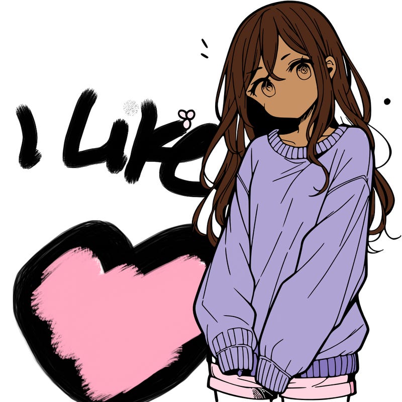 manga teen girl  in a sweater and baggy pants