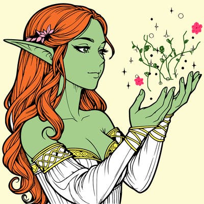 realistic elf girl doing magic