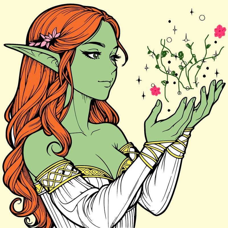 realistic elf girl doing magic