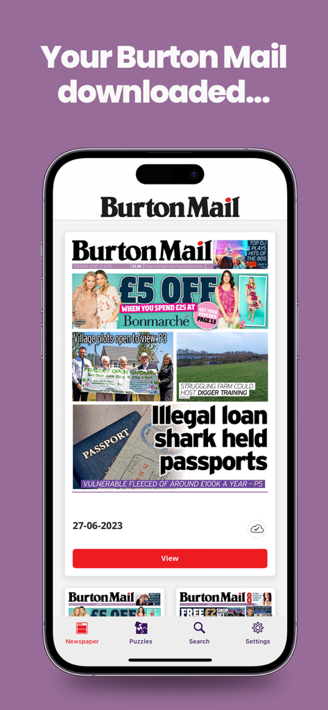 Burton Mail Newspaper - Burton Mail Newspaper mobile app showing a downloaded daily e-edition ready to view