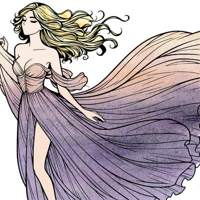 realistic woman in dress flowing the the wind