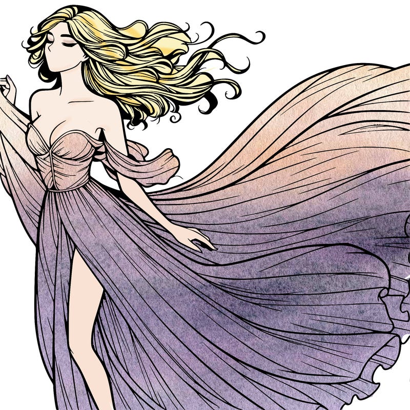 realistic woman in dress flowing the the wind