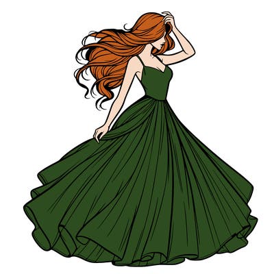 realistic woman with dress flowing in the wind
