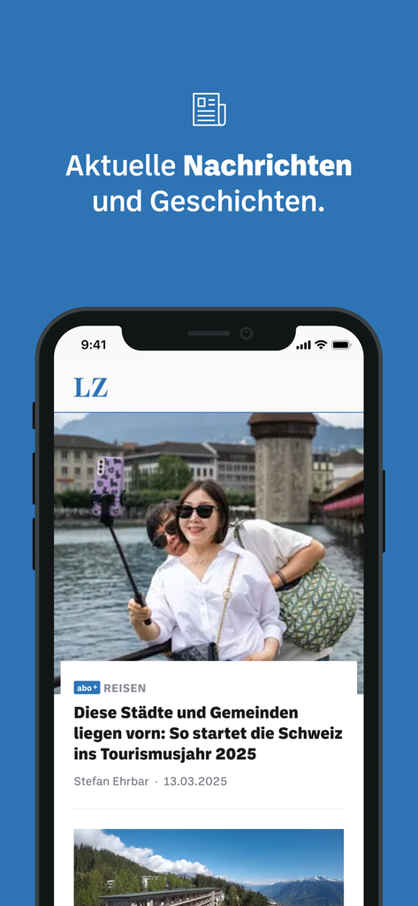 Luzerner Zeitung - Oberfläche der mobilen Luzerner Zeitung-App, die aktuelle Schweizer Nachrichtenartikel und Schlagzeilen auf einem Smartphone anzeigt.
