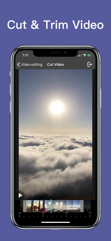 Video Clip Editor - Film maker - iPhone interface showing the video cutting and trimming feature of the Film maker app