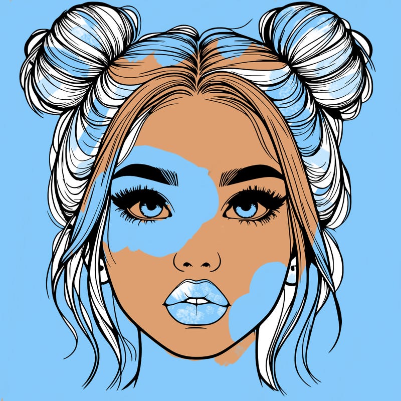 realistic girl with two buns on her hair and lips